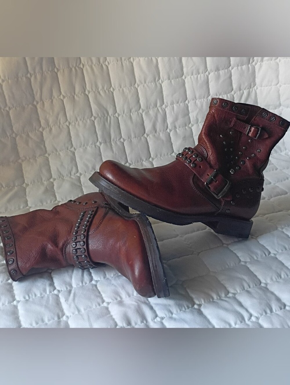 Women's Frye Studded Leather Mid-Calf  Boot - Burgundy Size 6.5